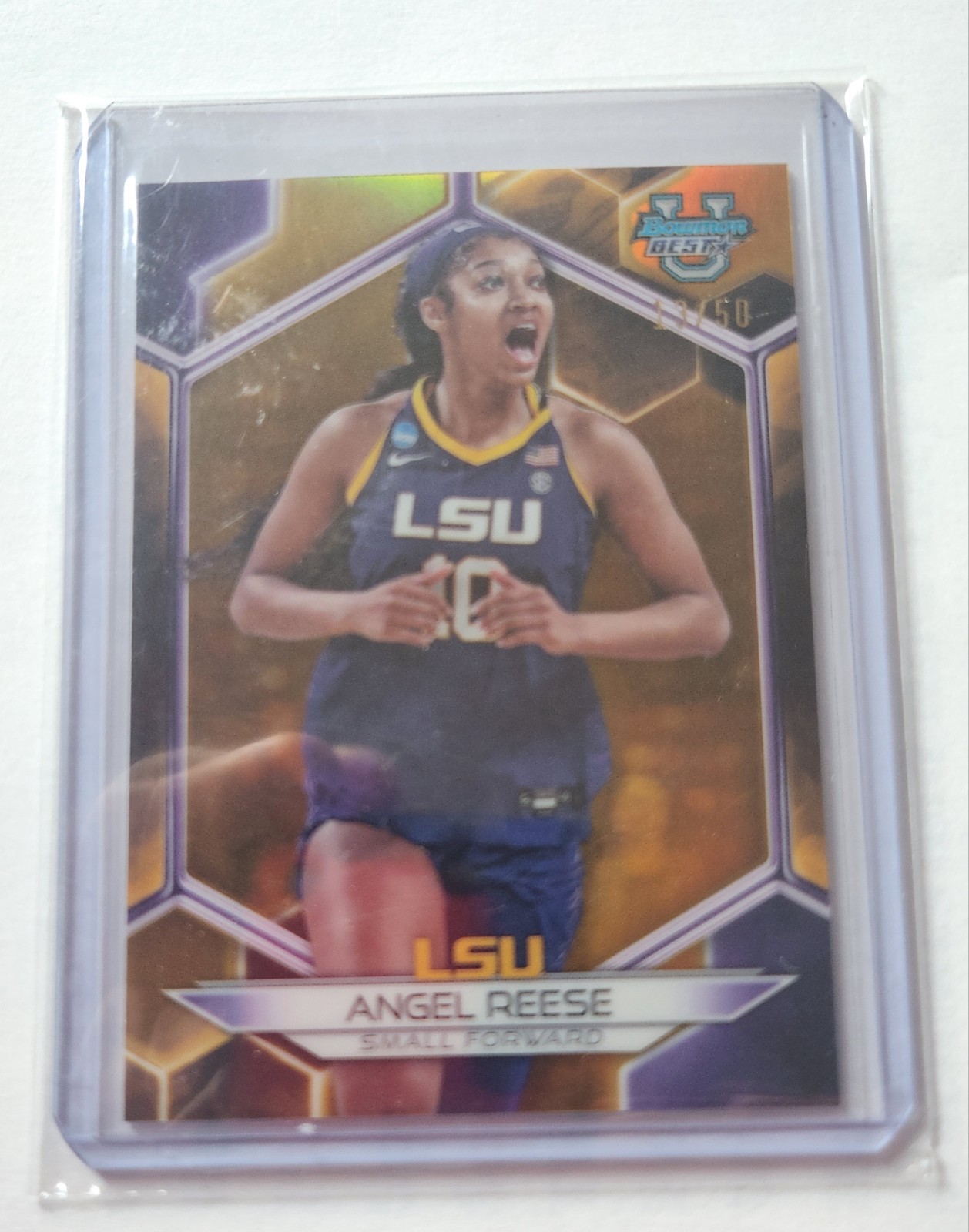2023-24 Bowman University Best Angel Reese #44 Gold Refractor 13/50 (RC)