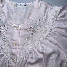 Miss Elaine Pink Floral Embroidered Lace-Trim Nightgown Sm Cottagecore TradWife