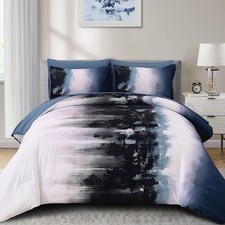 Ombre Blue Comforter Set Queen - 7 Piece Boho Bedding for Teens  Adults