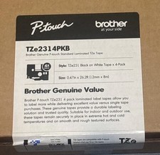 Brother P-Touch TZE2314PKB TZe Labeling Tape - Black on White 4/Pack New orig