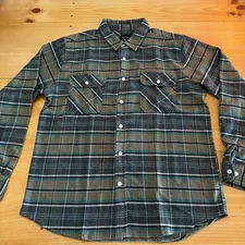 Brixton Mens XL Standard Fit Bowery Flannel Plaid Long Sleeve Shirt Green