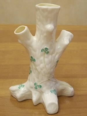 Belleek Ireland China Shamrock Clover Tree Trunk Bud Vase 5th Mark?