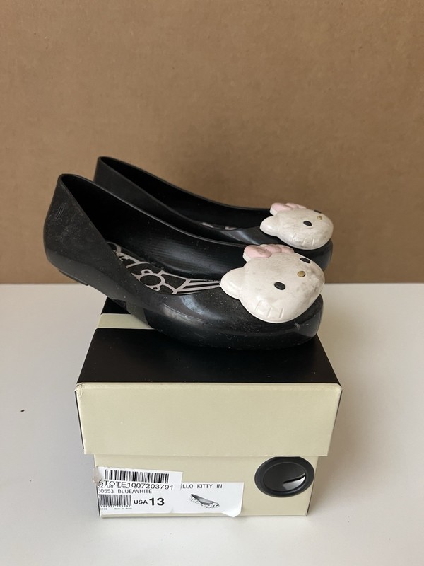 Melissa Hello Kitty Women's Ballet Flats Slip-On Bow Striped Black Pink US 13
