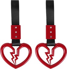 2PCS Broken Heart Handle Ring for Car, Heart Shaped Handle Strps, Color: Red