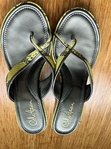 Cole Haan Air Snake 🐍 Wedge Heel Lime 🍋‍🟩 Green Silver Leather Thong Sandal 8