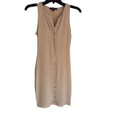 Lulus Simpli-CityLife Model, Beige, Ribbed Button Up Tank Dress