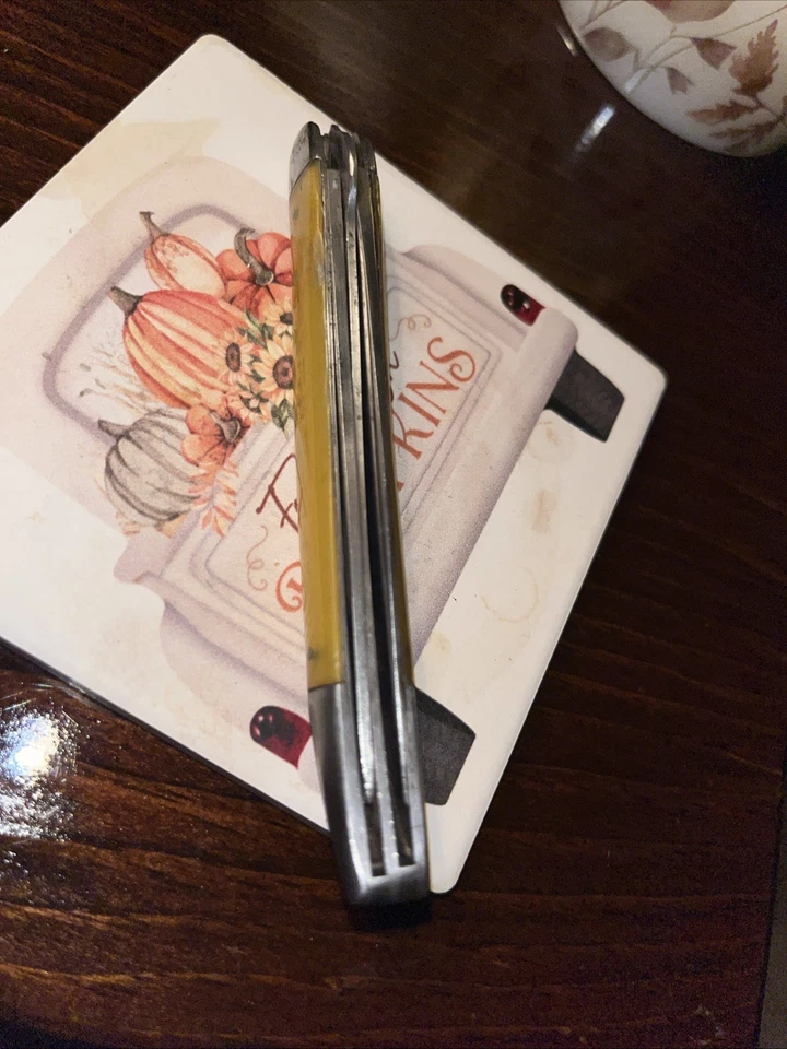 Cuchillo de pescado LL Bean vintage con mango amarillo de dos hojas de acero inoxidable Foto 4 de 4