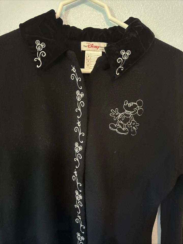 Vintage Disney Lambswool Cardigan Women M Snap Button Embroider Mickey Black - Image 4 of 4