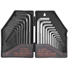 30Pcs Allen Wrench Hex Key Long and Short Arm Set 0.028 - 3/8" and 0.7 - 10mm