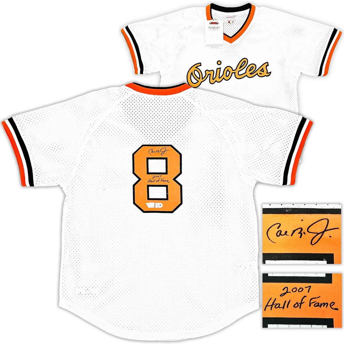 Orioles Cal Ripken Jr Auto White Mitchell Ness BP Jersey L HOF