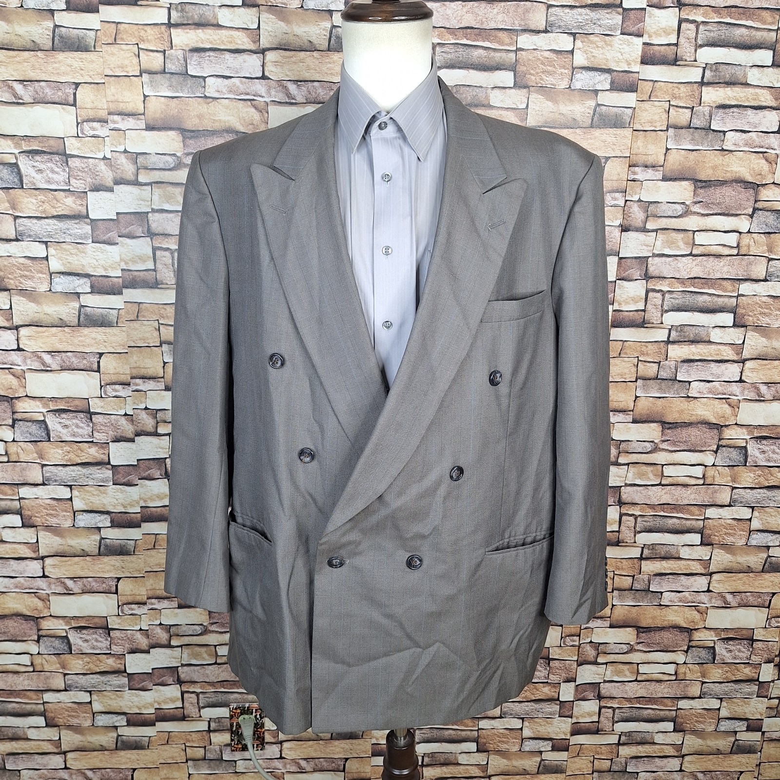 Fioravanti Vintage Blazer Mens 48R Double Breasted Peak Light Brown Plaid
