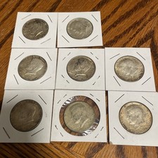 Lot of 8-ungraded coins 1966–1969 Kennedy Half Dollars struck in 40% silver