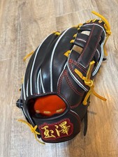 Tamazawa Leather Baseball Glove Black Red Stripe Middle Infield Used