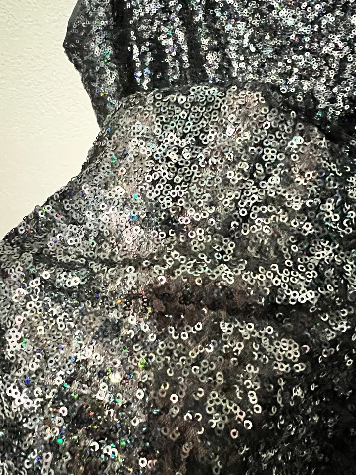 Vestido recto ANA XL negro colorido lentejuelas brillante manga corta fiesta cóctel LBD Foto 4 de 4