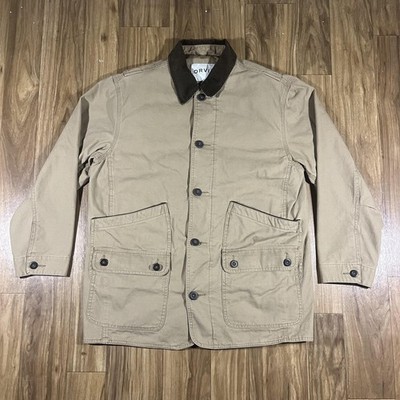 Orvis Coat Mens Large Beige Quilted Canvas Field Barn Corduroy Collar Hunting