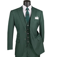 Men's Suit Hunter Green Gangster Stripe 3-Piece Classic-Fit Suit Blazer Tuxedo