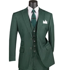 Men's Suit Hunter Green Gangster Stripe 3-Piece Classic-Fit Suit Blazer Tuxedo