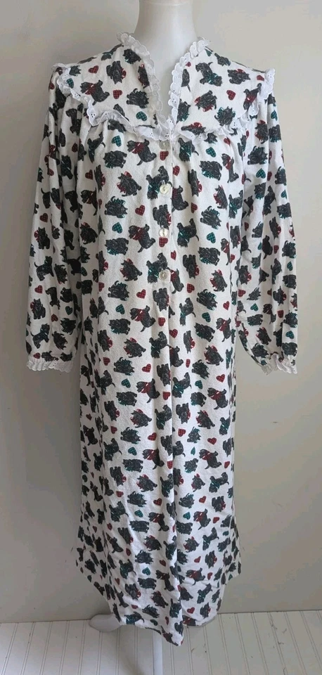 Camisón largo de franela de algodón Lanz Of Salzburg años 90 de colección vacaciones Scottie Dogs M Foto 2 de 4