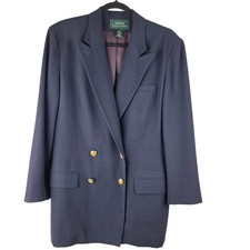 VTG 90s Wool Ralph Lauren Blazer Women 12 Navy Double Breasted Gold Buttons READ