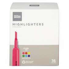 Office Depot Chisel-Tip Highlighter, Assorted Fluorescent Colors, Pack Of 36