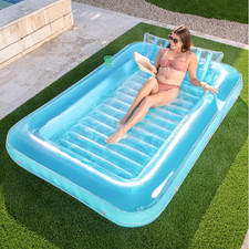 XL Inflatable Tanning Pool Lounger Float 85x57in Raft Pillow 2 Cup Holders Adult