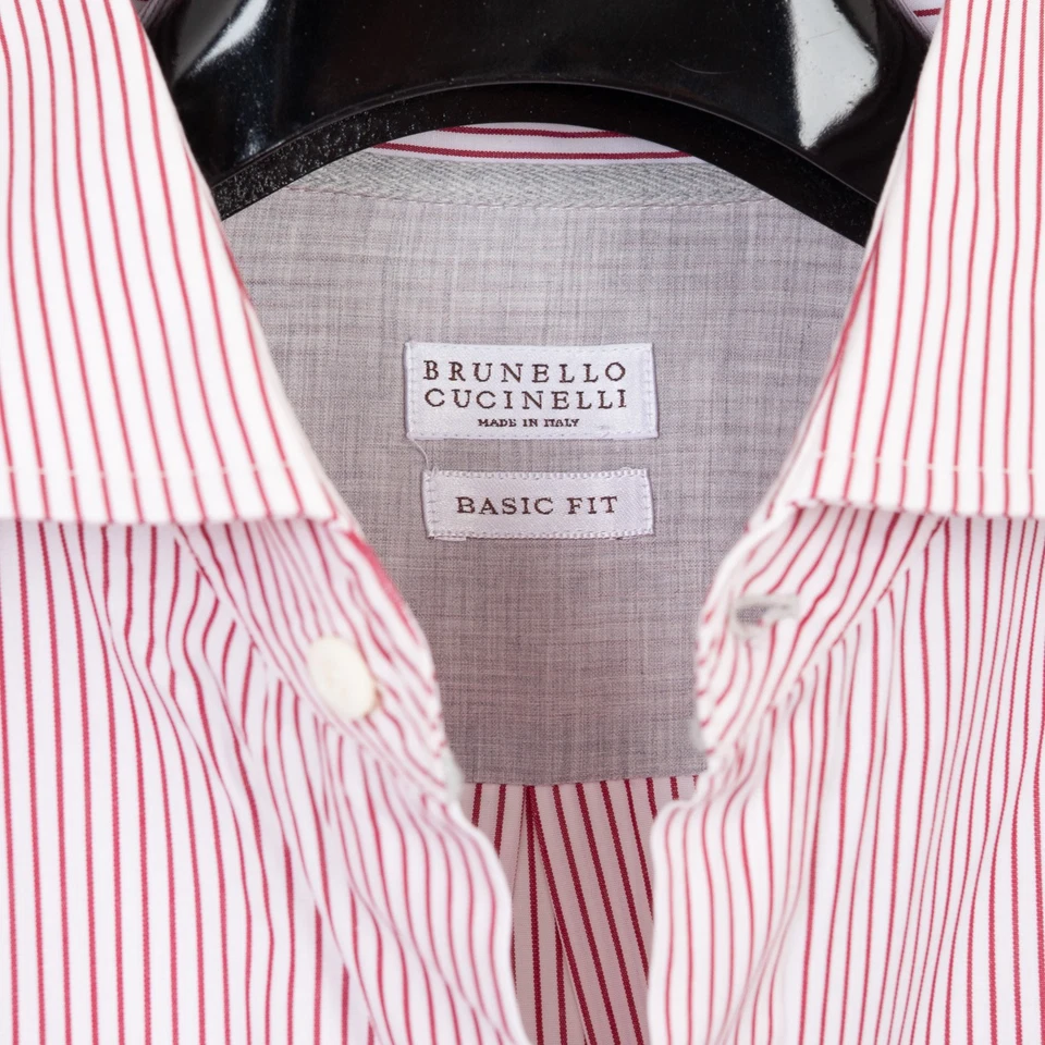 Camisa de Vestir Brunello Cucinelli XXL Hombre Rojo Blanco Rayas Algodón Foto 2 de 4
