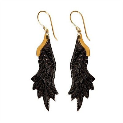 81. Generation Horn Ohrringe Gold Messing lang Adlerflügel Hänger Tribal Schmuck