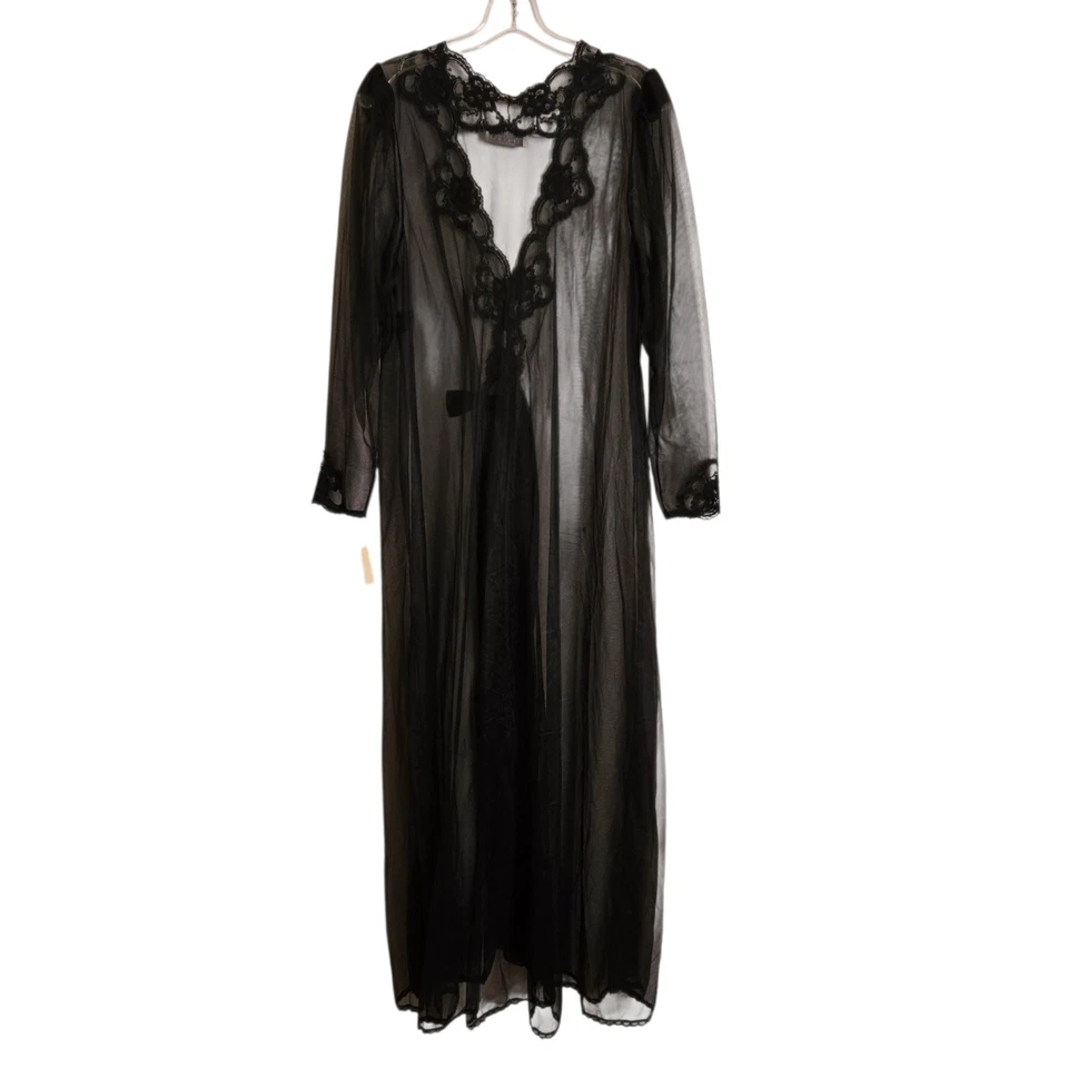Vintage Val Mode Black Peignoir Set Lace Nylon Nightgown Robe Rare Lingerie Glam - Image 4 of 4