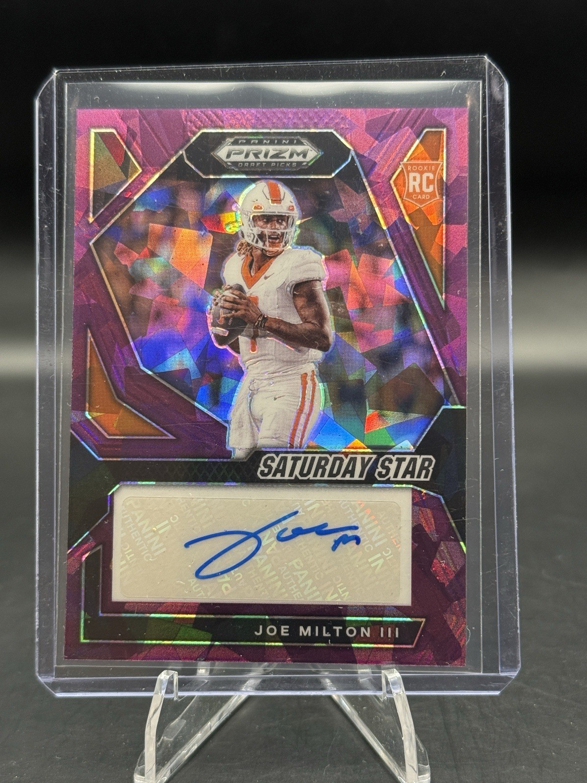 2024 Prizm Draft Picks Joe Milton III Purple Ice 14/99 Rookie Auto RC Sat Star