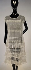 SWEET FLAPPER 1920  S NET  LACE INSERT DRESS W RUFFLE TRIMMED BOTTOM SKIRT