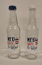 Old East Main Co. Glass Soda Bottles Red White Blue Design Set Of 2 11.5oz New