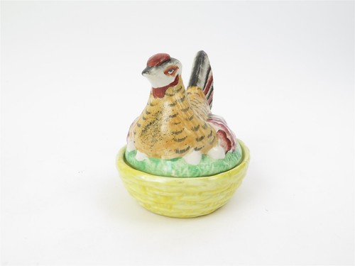 Alte Staffordshire Ware England Henne auf Nest kleine keramikbedeckte Schüssel 5,25 Zoll - Bild 3 von 9