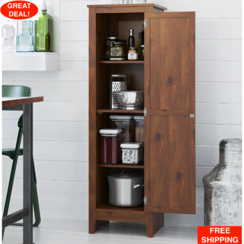 18" Wide Single Door Storage Pantry Cabinet W/ 4 Shelves Old Fashioned Pine Home