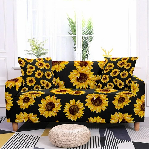 Sunflower Print Elastic Sofa Cover Stretch Slipcovers For Living Room 1-4 Seater - Picture 8 of 29
