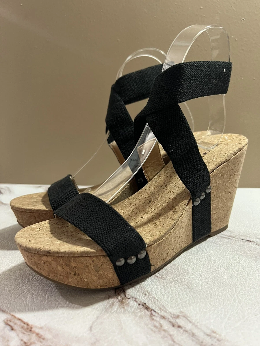 Lucky Brand Magnolia Women s Cork Wedge Sandals Size 8 M Black