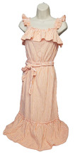 Michael Kors Orange & White Striped Summer Dress Boho Peasant Ruffle Neck