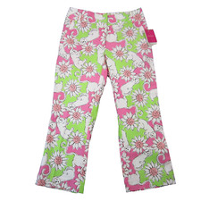 Vintage Lilly Pulitzer Liza Capri Pants Womens 0 Pink Green Lion Sun Flowers Y2K