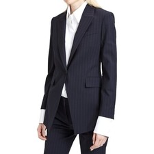 Theory Single Breasted Wool Pinstripe Jacket Blazer Us 8 Etiennette Navy Tailor