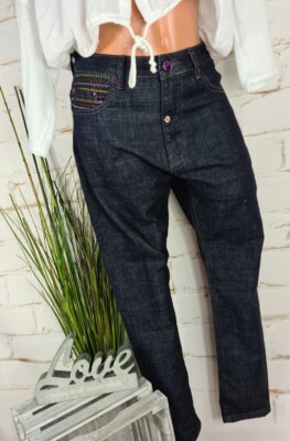 NEW ''WIYA'' 638 TRENDY BAGGY JEANS PANTS DARK BLUE DENIM S 36 38