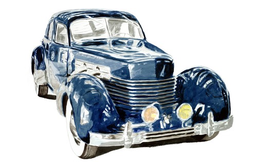 "Blue" Cord Automotive Car Art Signed, #'d Giclee R Lewis - 第 1/1 張圖片