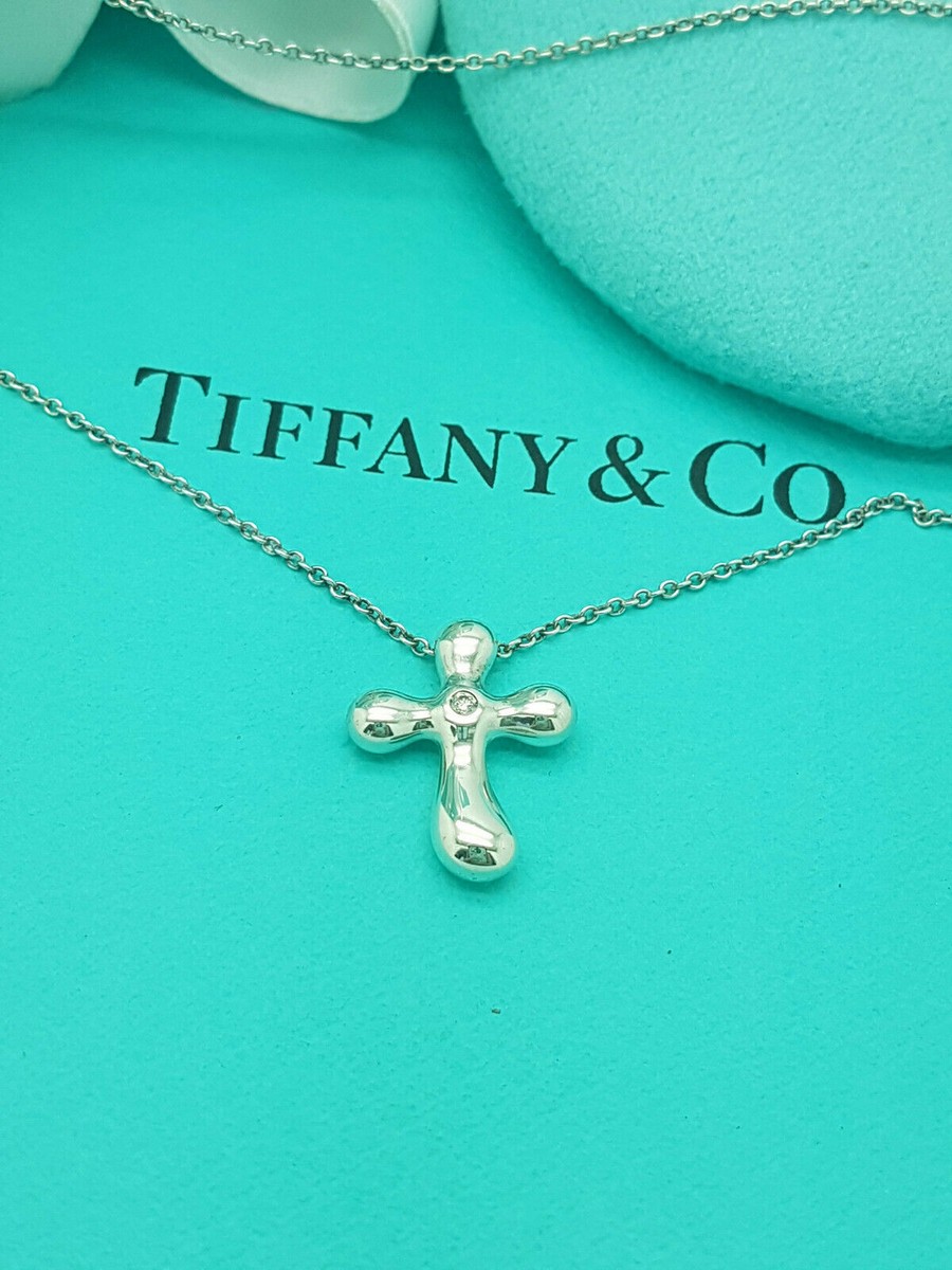 Tiffany & Co. Silver Elsa Peretti Diamond Cross Pendant 16