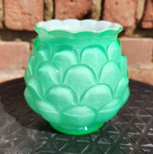 Vtg Fenton 1960's Green Vaseline Glass Overlay Jacqueline Artichoke Sugar Bowl!!