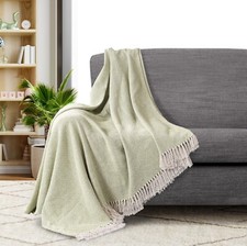 100% Cotton Large Tassel Diamond Sofa Bed Black Grey Warm Throw Over Blankets