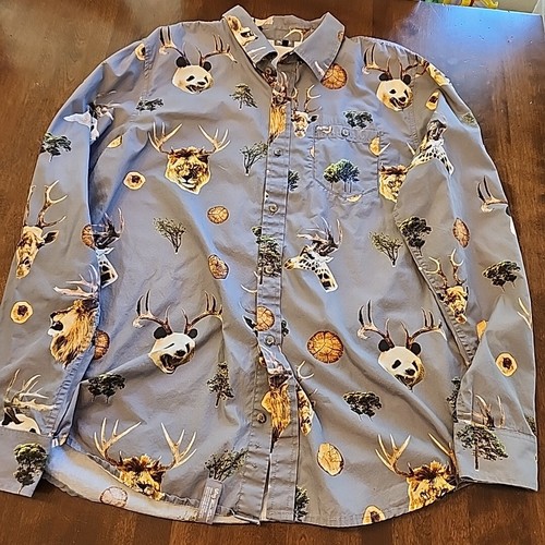 LRG Lifted Research Group Button Up Shirt Safari Animal Antler Print Panda Lion - Picture 4 of 8