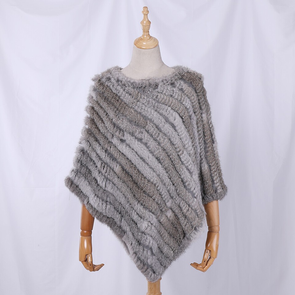Lady Real Rabbit Hair Poncho Women Fashion Knitted Shawl Top Pullover ...