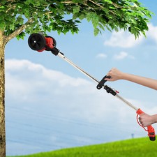 Lithium Battery Powered Grass Trimmer Foldable Lawn Mower With Wheels Red