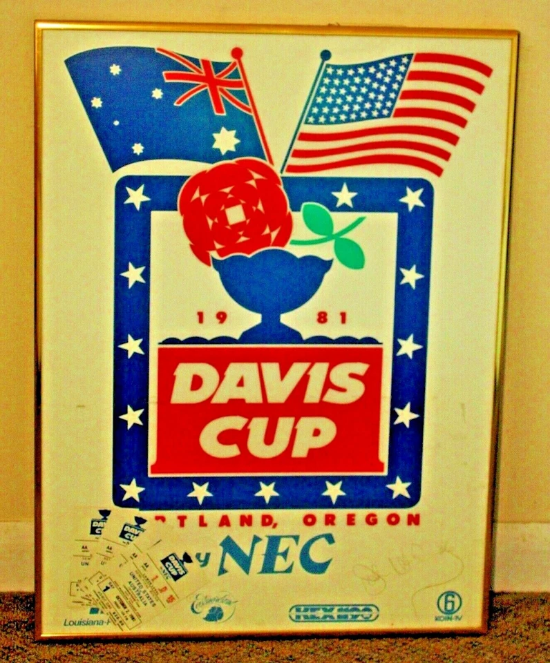  Póster de tenis Davis Cup 1981 Portland or, entradas, firmado MacEnroe 18x24 enmarcado Foto 3 de 4