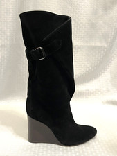 Balenciaga Black Suede Wrap Wedge Mid-Calf Bo...