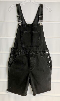 Topshop Moto Black Cotton Denim Frayed Hem Shorts Overalls