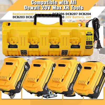 For Genuine Dewalt DCB104 20V MAX XR Fast Charger W/4x6.0Ah Batteries DCB205